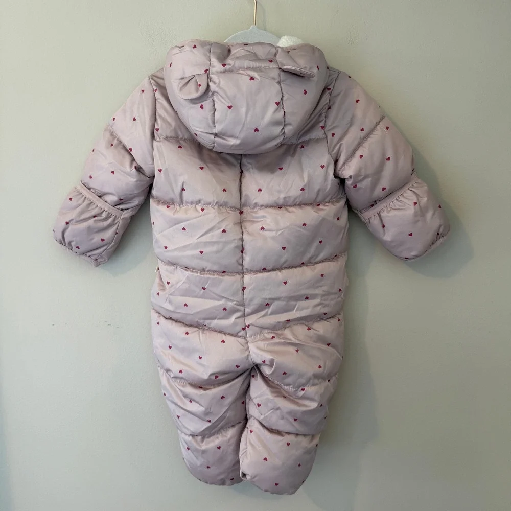 Baby Gap ColdControl Max Pink Heart Print Hooded Snowsuit Bunting 3-6 Months NWT